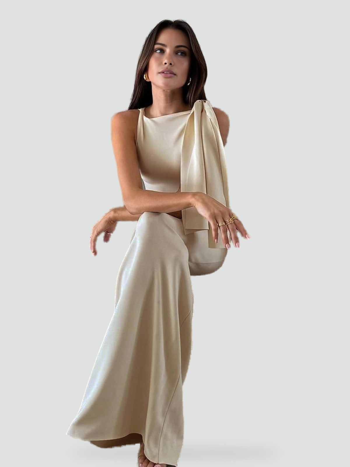 Satin Midi Dress Asymmetric Hem for Women
