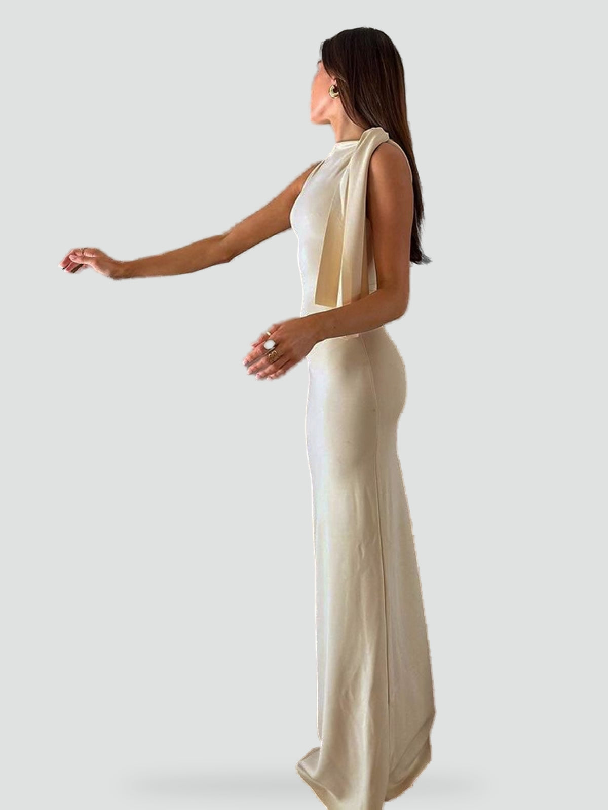Satin Midi Dress Asymmetric Hem for Women