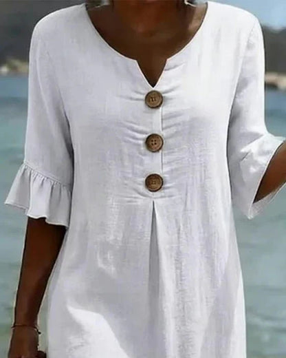 Linen midi dress button-front relaxed fit for women