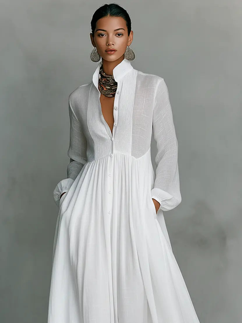 Patchwork Linen Blend Maxi Dress for Women