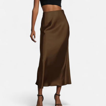 Satin Midi Skirt High Waist for women