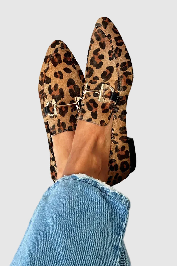 Leopard Print Loafers with Metal Detail for Women