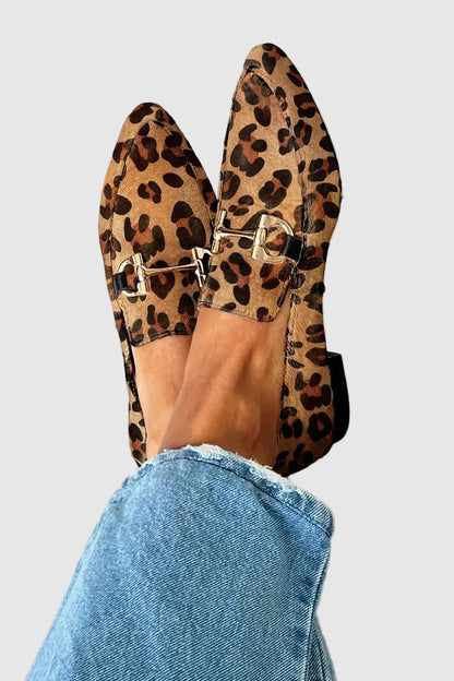 Leopard Print Loafers with Metal Detail for Women