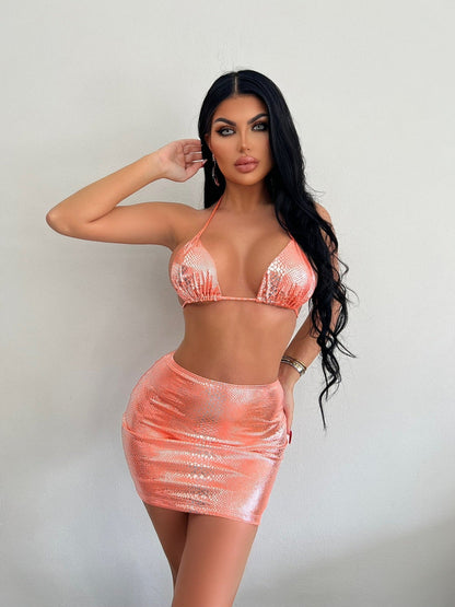 Metallic Sleeveless Two Piece Set for Women