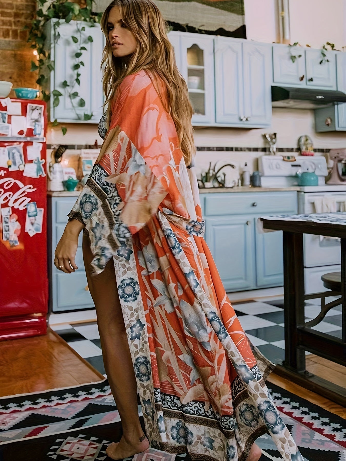 Floral Flowing Loose Fit Maxi Dress with Wide Sleeve for Women