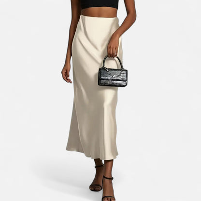 Satin Midi Skirt High Waist for women
