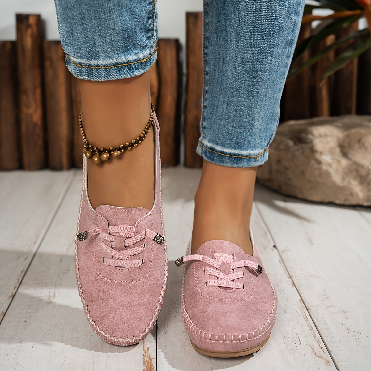 Lace-Up Loafers with Round Toe for Women