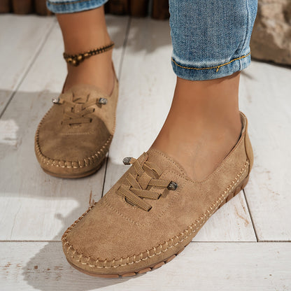 Lace-Up Loafers with Round Toe for Women