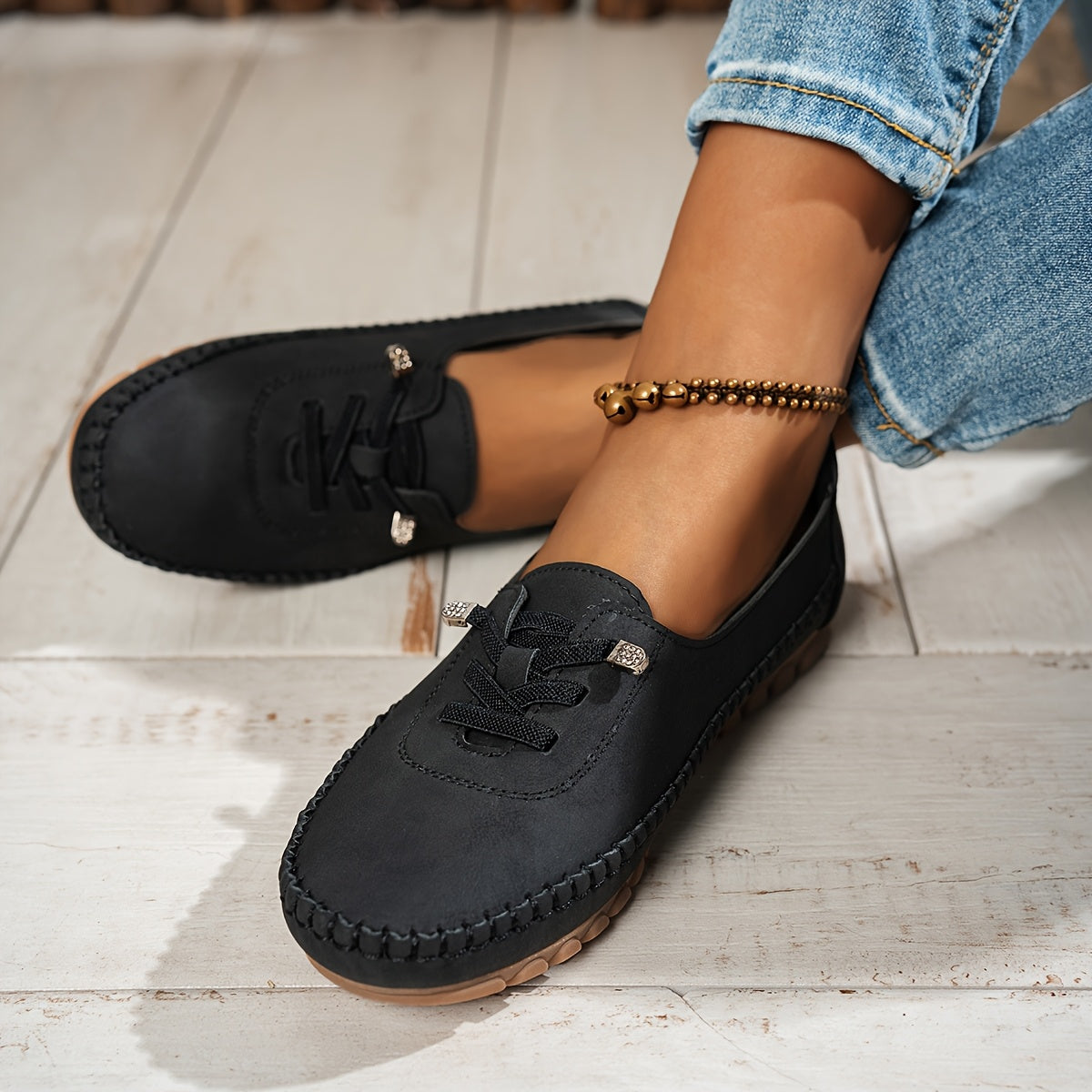 Lace-Up Loafers with Round Toe for Women
