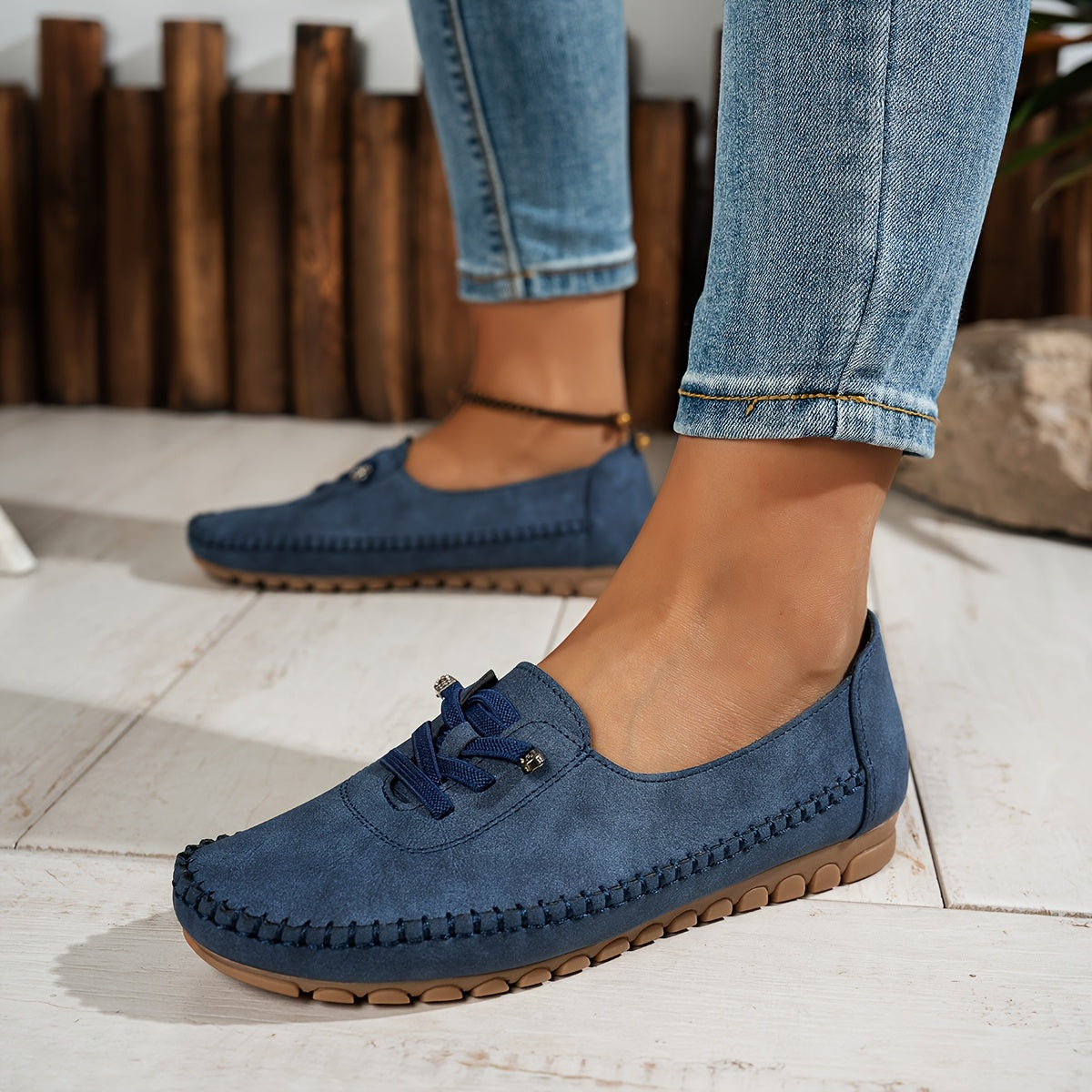 Lace-Up Loafers with Round Toe for Women