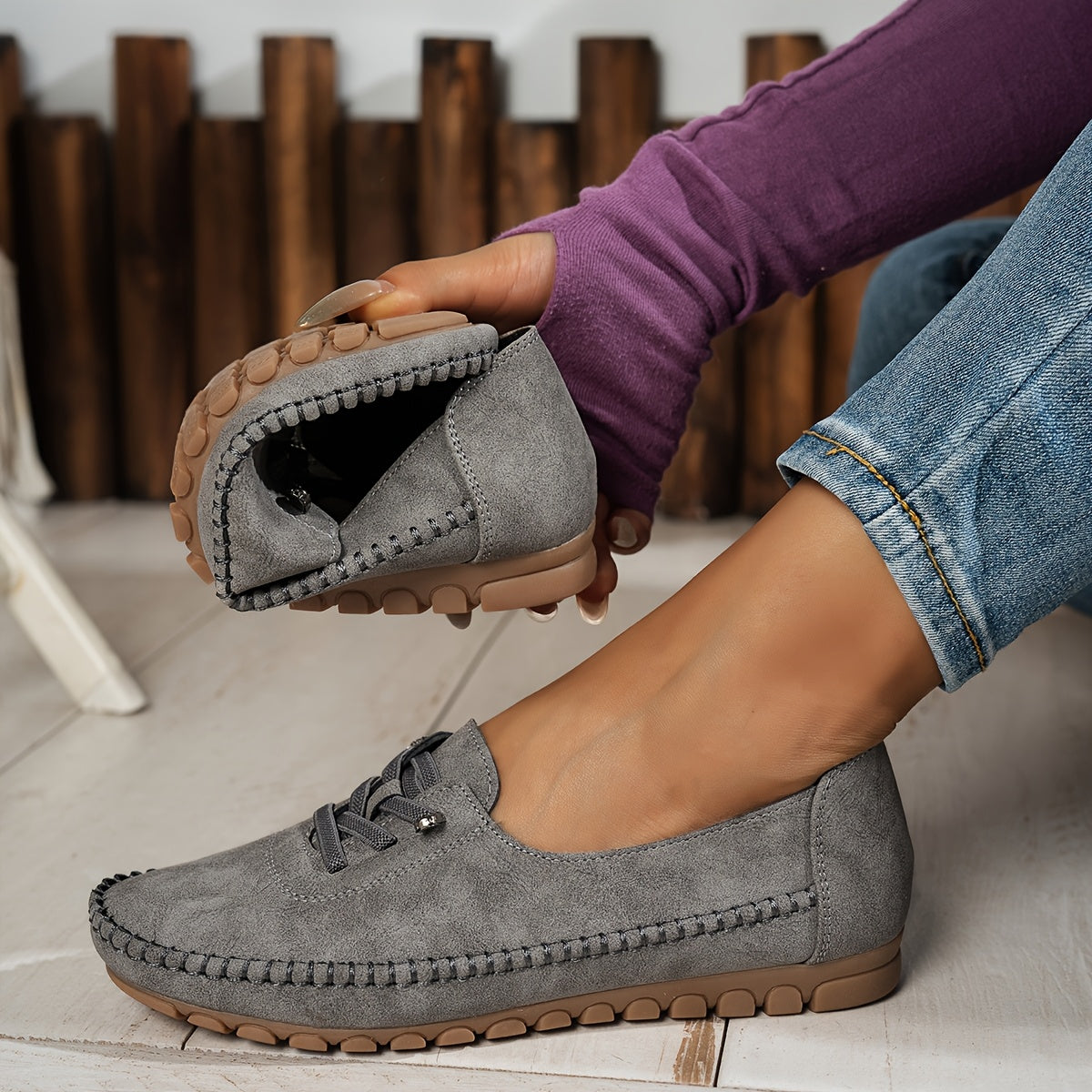 Lace-Up Loafers with Round Toe for Women