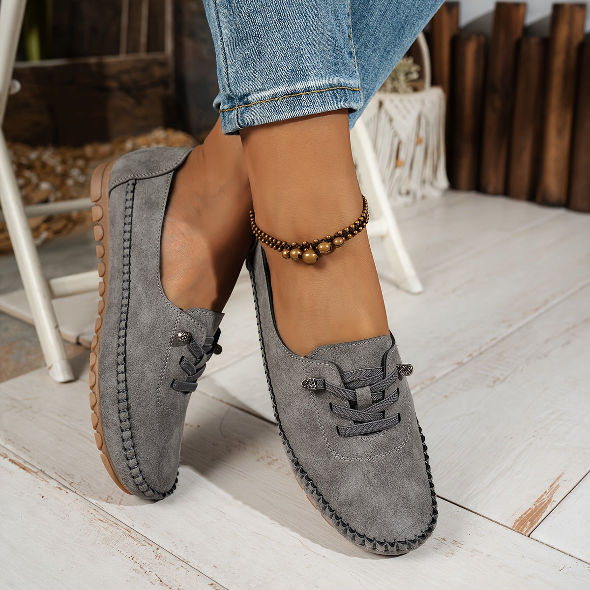 Lace-Up Loafers with Round Toe for Women