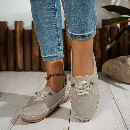 Lace-Up Loafers with Round Toe for Women