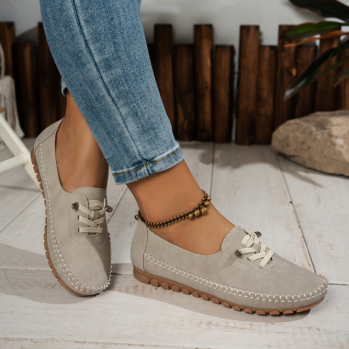 Lace-Up Loafers with Round Toe for Women