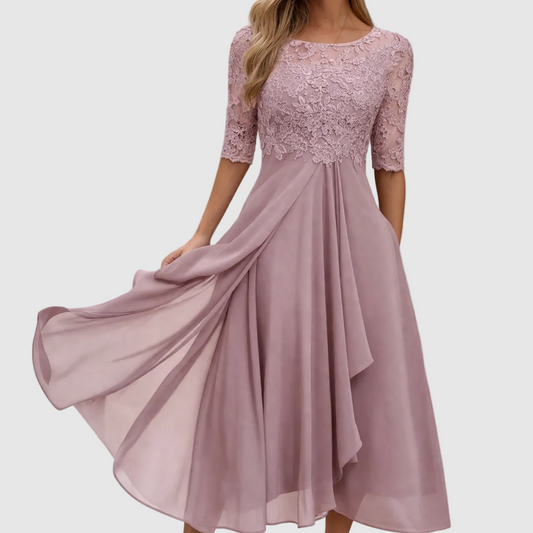 Midi Dress 3/4 Sleeve Wedding Guest Evening Dress for Women