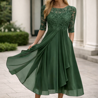 Midi Dress 3/4 Sleeve Wedding Guest Evening Dress for Women