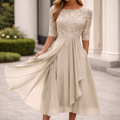 Midi Dress 3/4 Sleeve Wedding Guest Evening Dress for Women