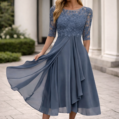 Midi Dress 3/4 Sleeve Wedding Guest Evening Dress for Women