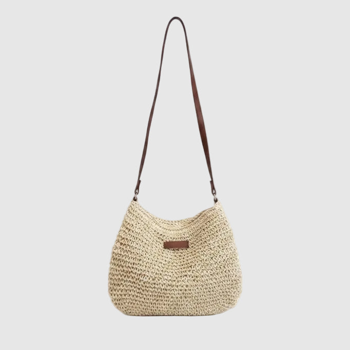 Woven Shoulder Bag with Adjustable Strap and Zip Closure for women