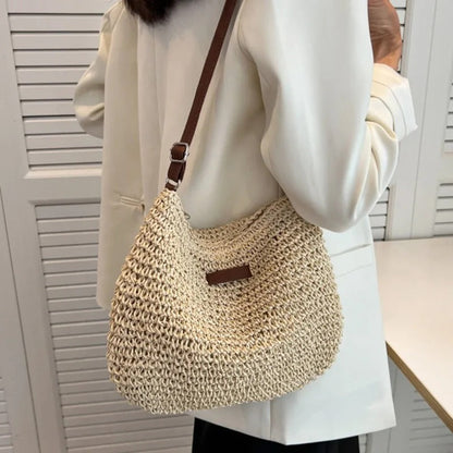 Woven Shoulder Bag with Adjustable Strap and Zip Closure for women