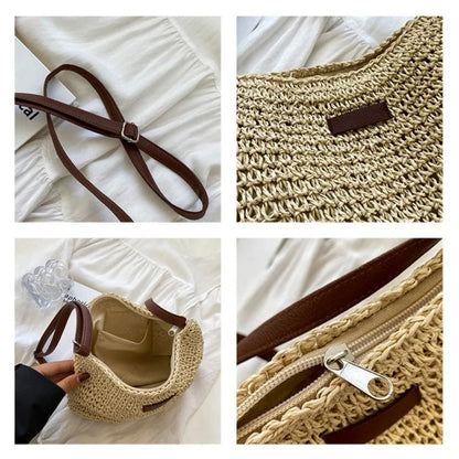 Woven Shoulder Bag with Adjustable Strap and Zip Closure for women