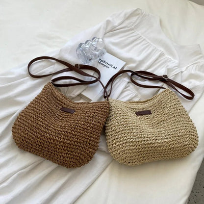 Woven Shoulder Bag with Adjustable Strap and Zip Closure for women