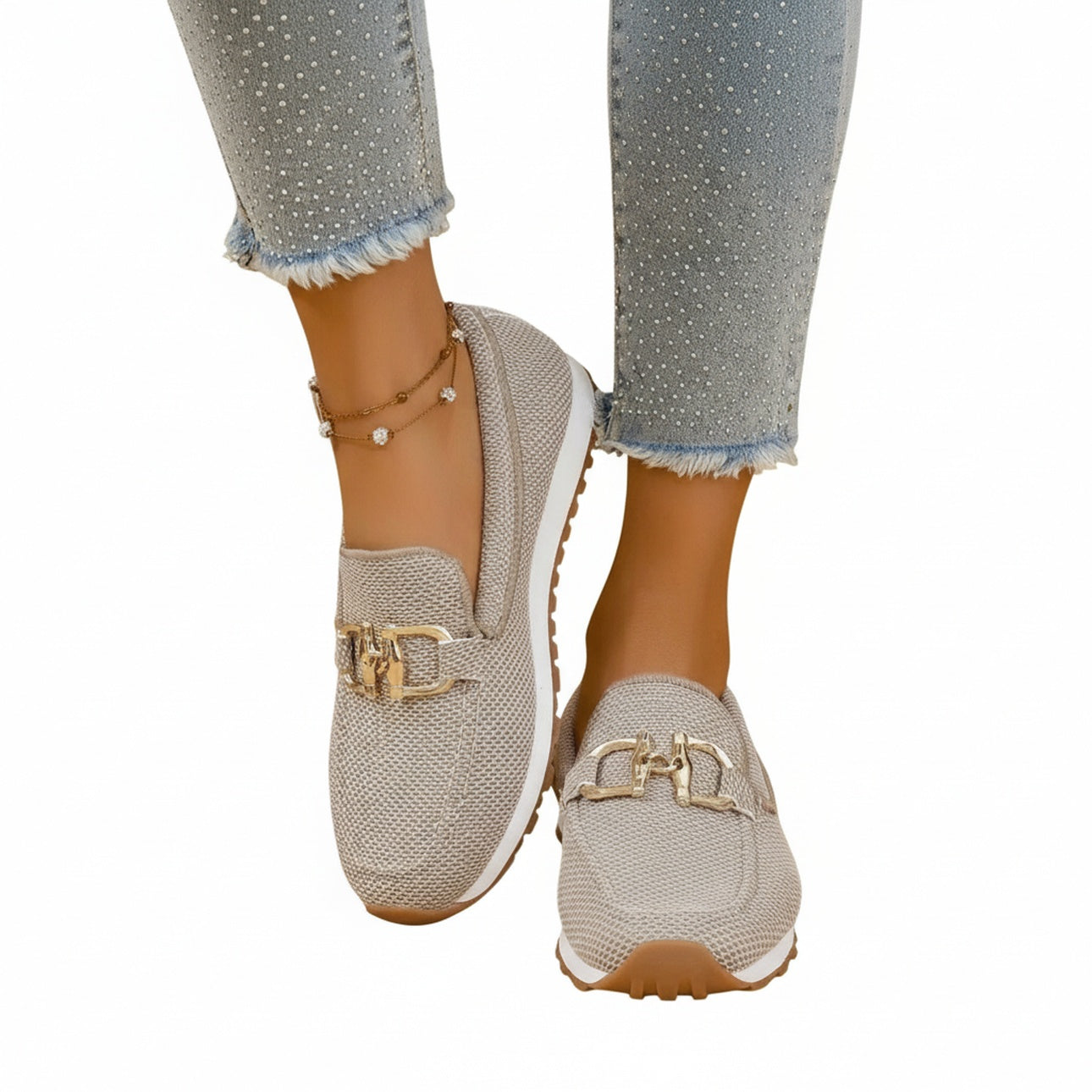Platform Loafers with Gold Buckle for Women