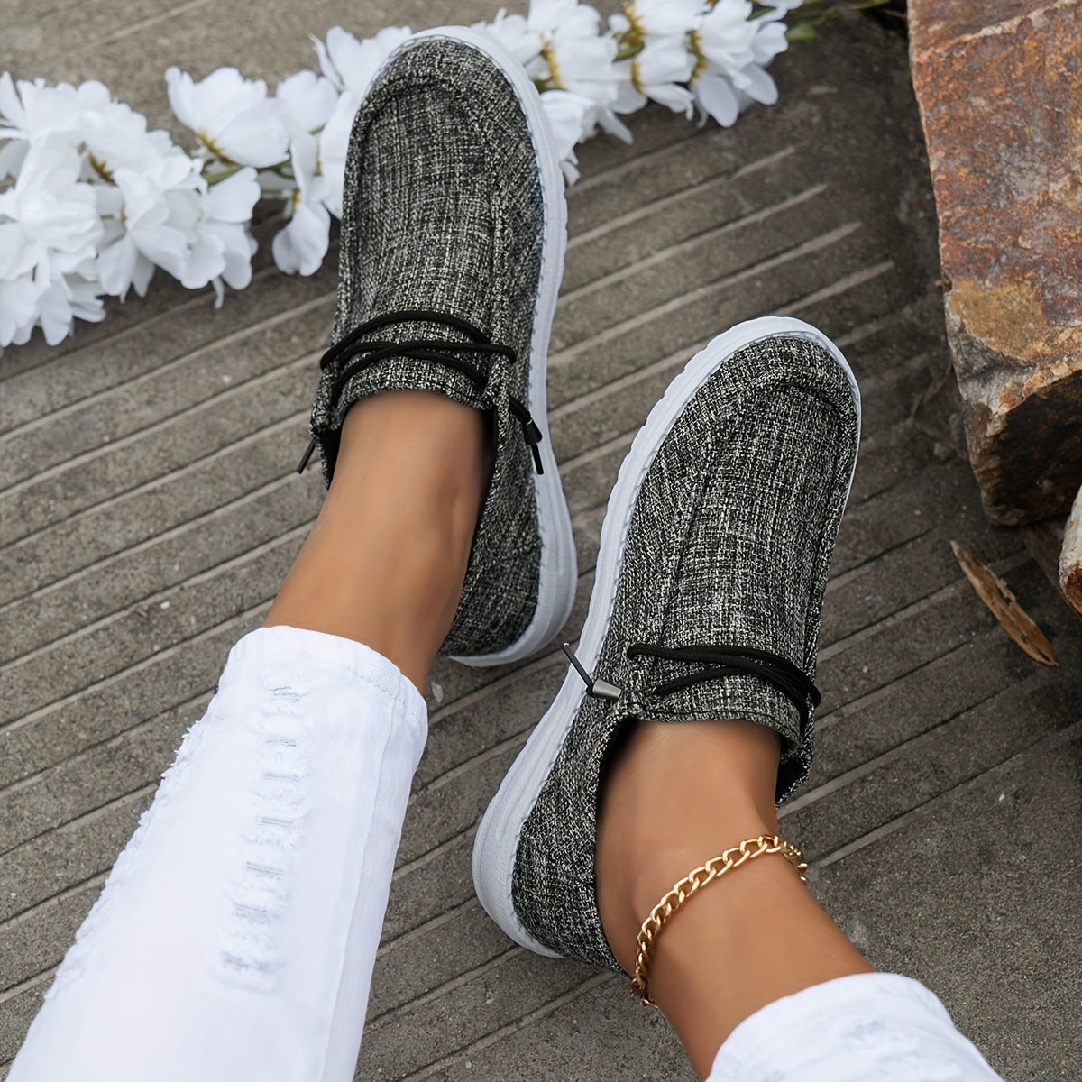 Lace-Up Loafers with White Sole for Women