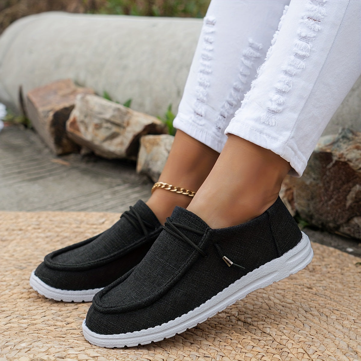 Lace-Up Loafers with White Sole for Women