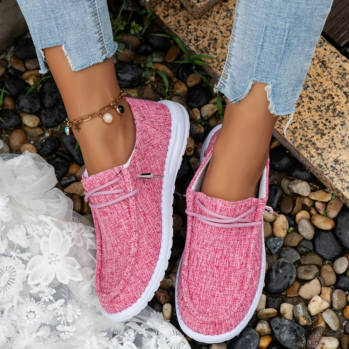 Lace-Up Loafers with White Sole for Women