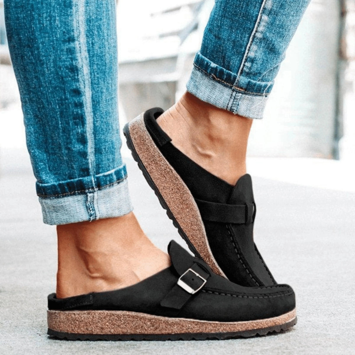 Cork Footbed Sandals with Buckle Strap for Women