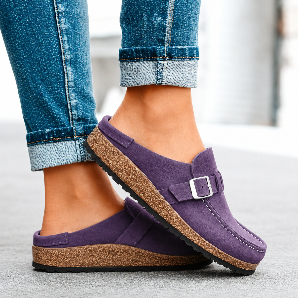 Cork Footbed Sandals with Buckle Strap for Women