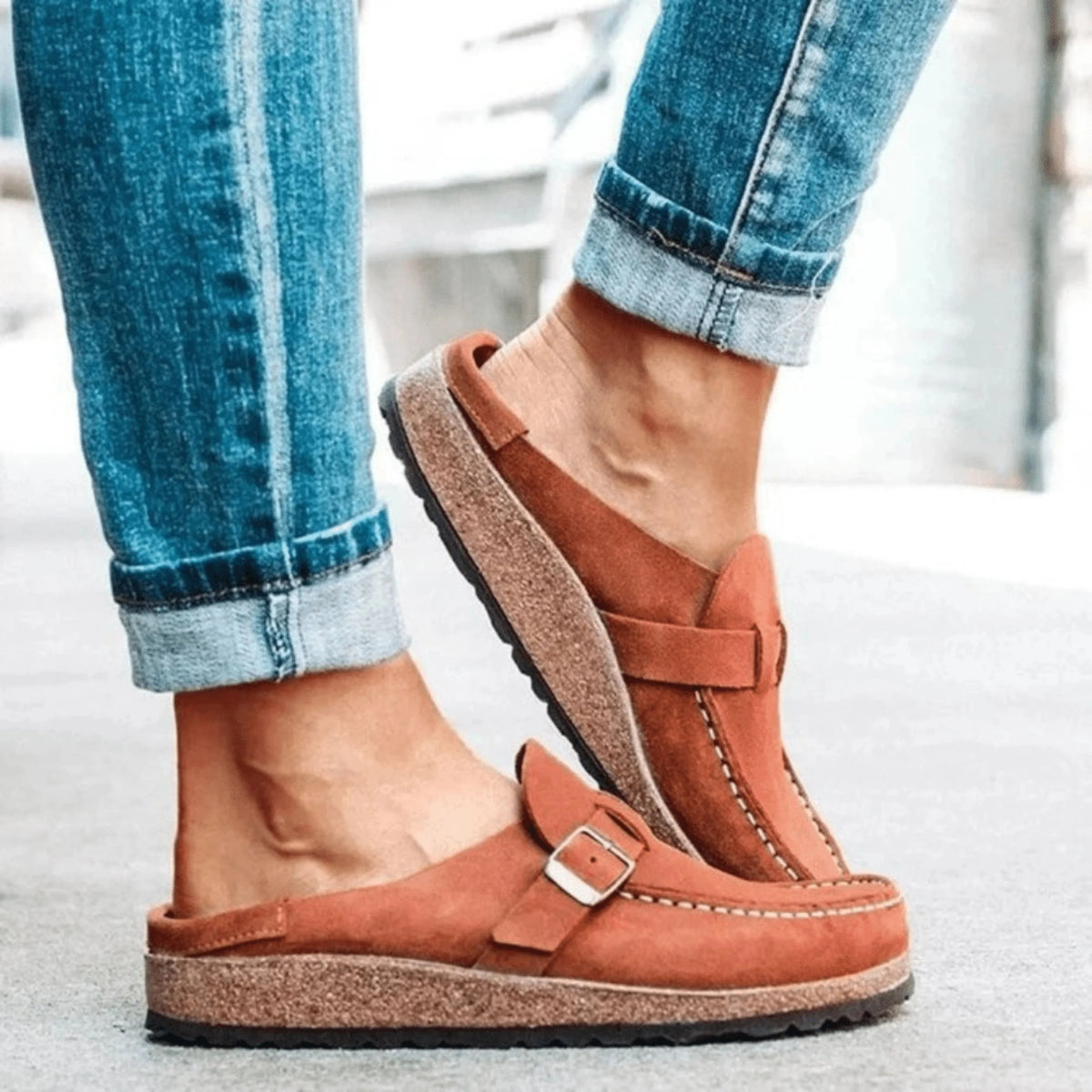 Cork Footbed Sandals with Buckle Strap for Women