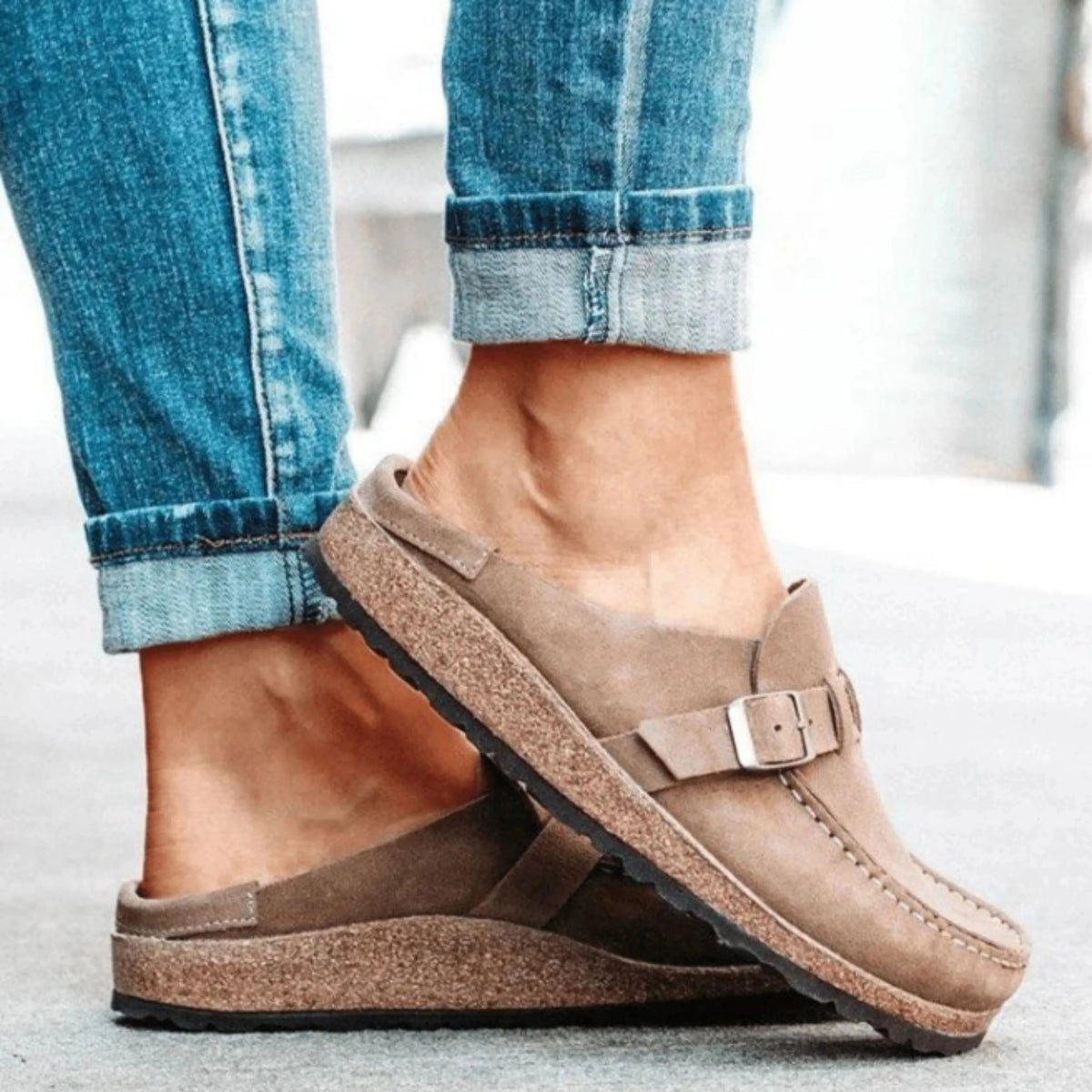 Cork Footbed Sandals with Buckle Strap for Women
