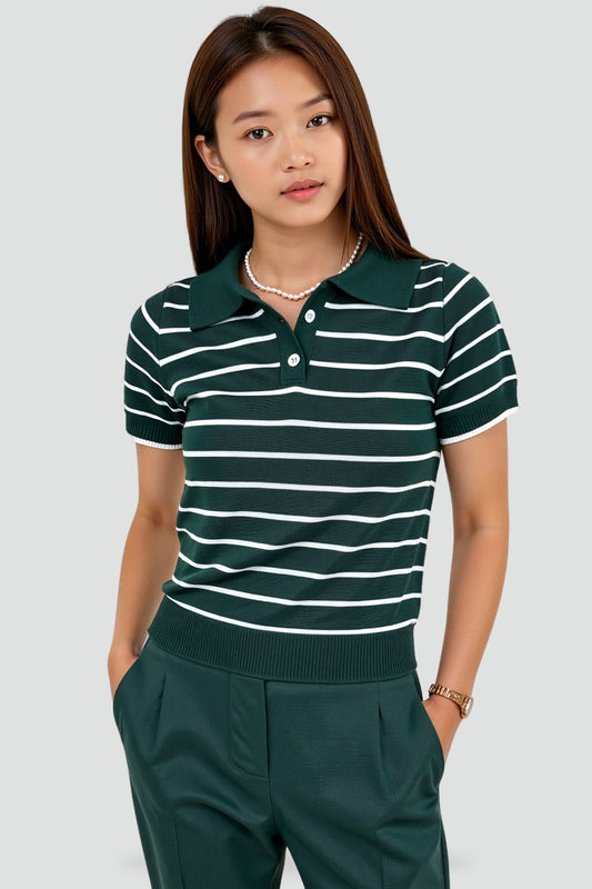 Striped Polo Top with Elastane for women