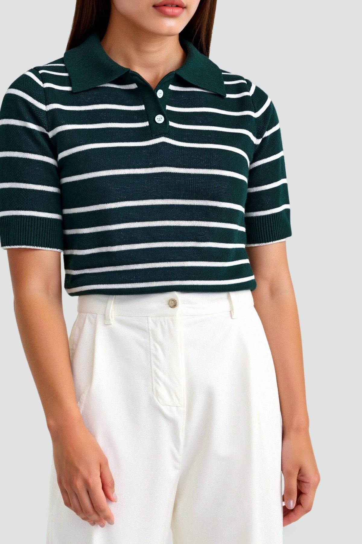 Striped Polo Top with Elastane for women