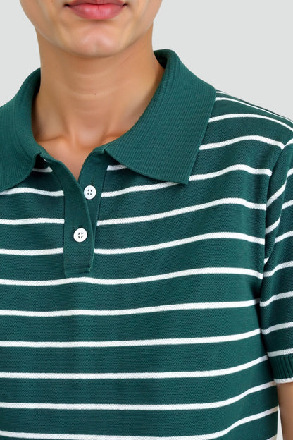 Striped Polo Top with Elastane for women