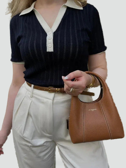 Polo Top with Contrasting Collar and Buttons for Women