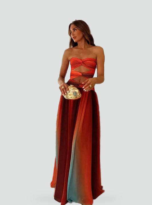Maxi Dress with Cutouts and Bandeau Neckline for Women