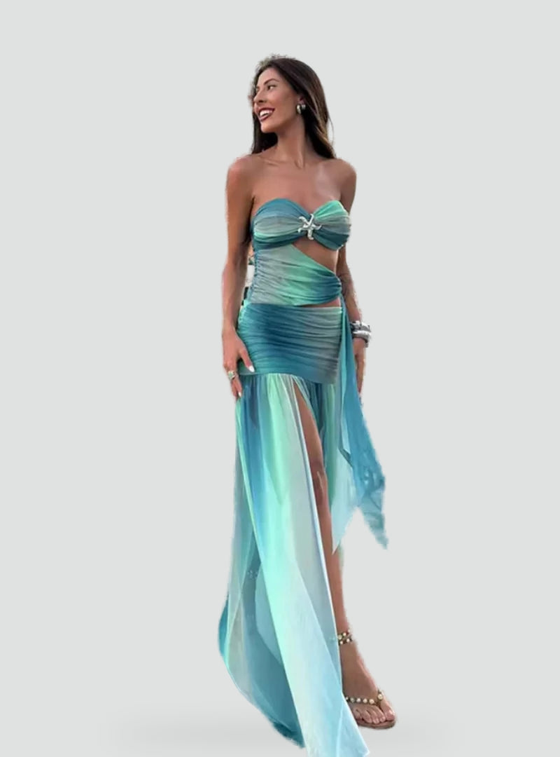 Maxi Dress with Cutouts and Bandeau Neckline for Women