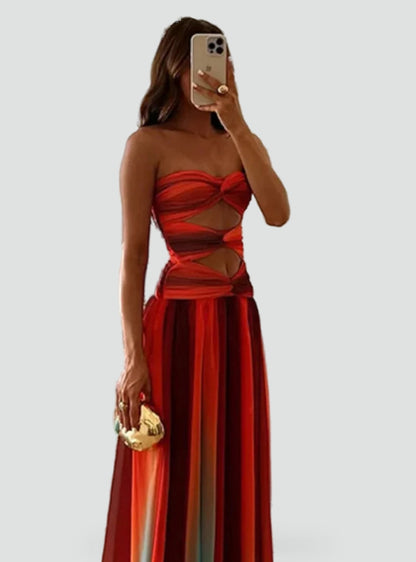 Maxi Dress with Cutouts and Bandeau Neckline for Women