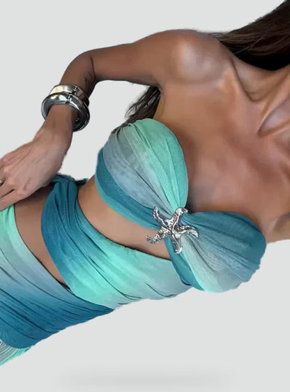 Maxi Dress with Cutouts and Bandeau Neckline for Women
