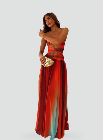 Maxi Dress with Cutouts and Bandeau Neckline for Women