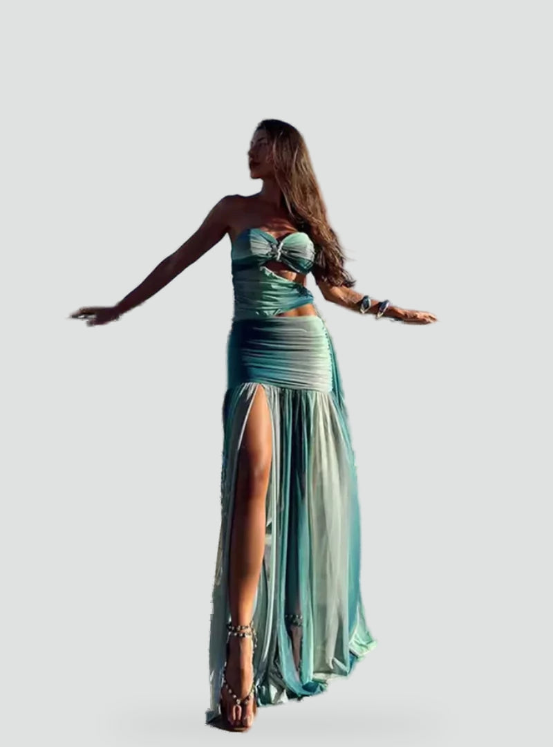 Maxi Dress with Cutouts and Bandeau Neckline for Women