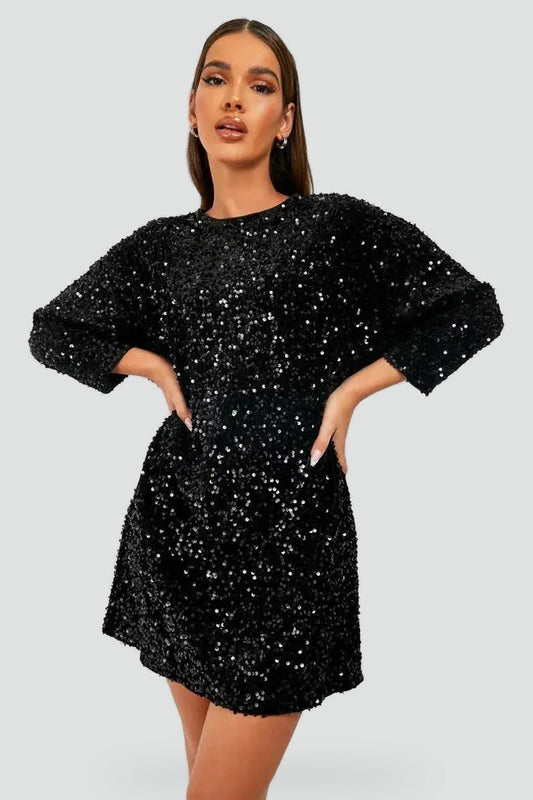 Sequin Mini Dress with Bow Detail for women