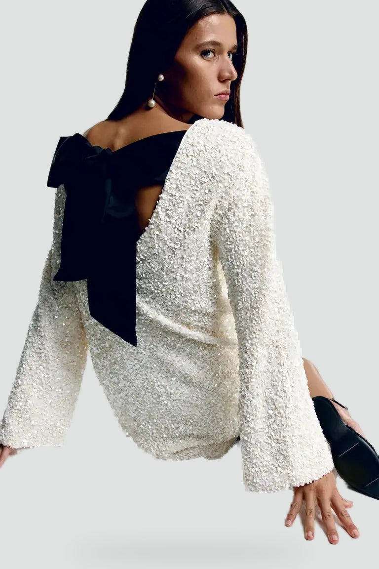 Sequin Mini Dress with Bow Detail for women