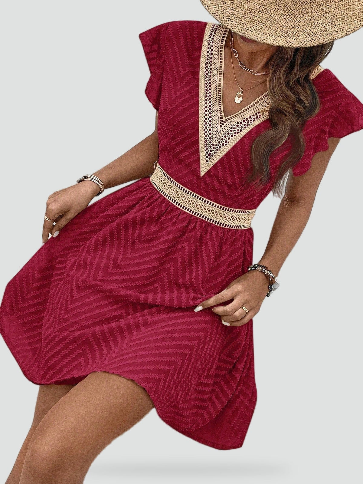Mini Dress with High Neck and Ruffle Detail for Women