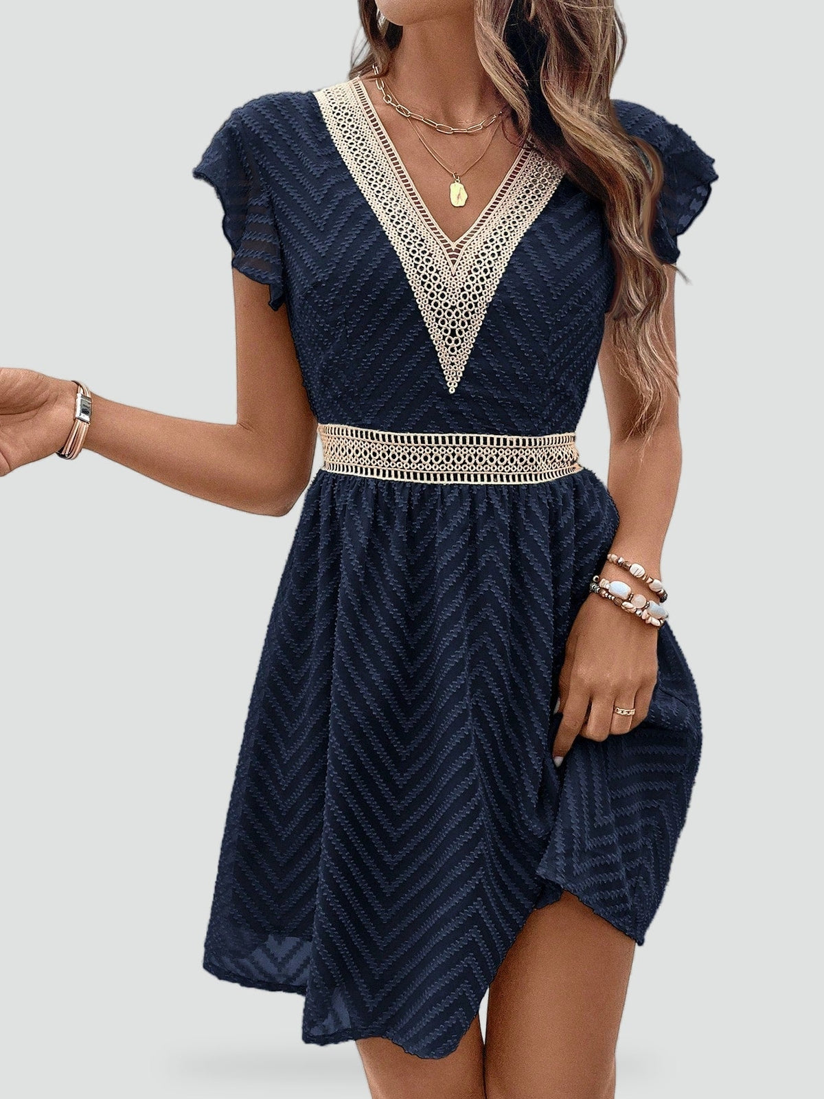 Mini Dress with High Neck and Ruffle Detail for Women