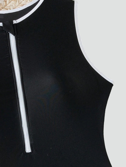 Swimsuit with Zip Front and Contrast Panel for women