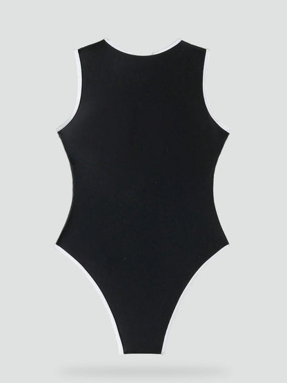 Swimsuit with Zip Front and Contrast Panel for women